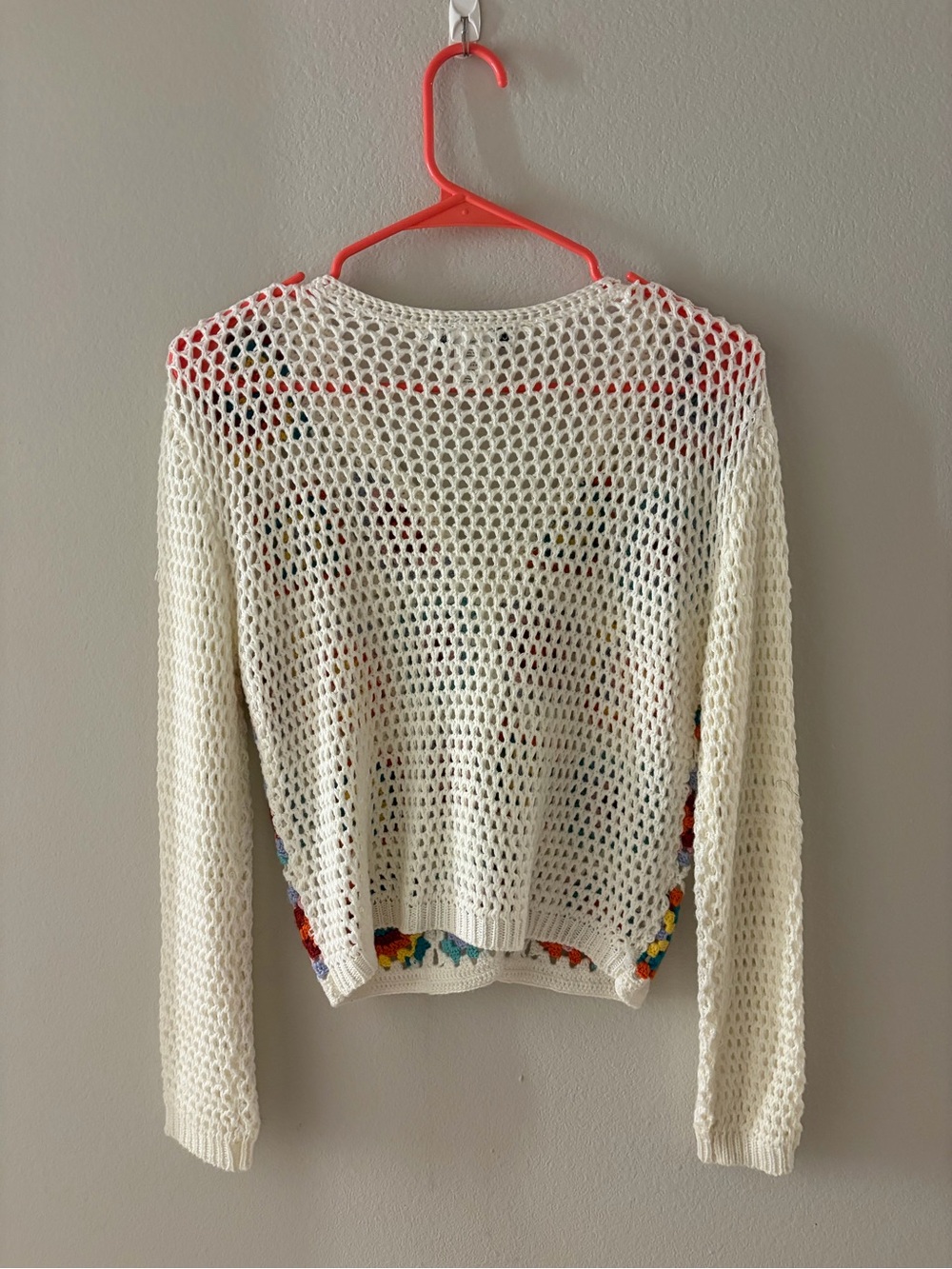 Cotton Emporium Cream Crochet V-Neck Cardigan with Bright Multicolor Motifs - Picture 2 of 3